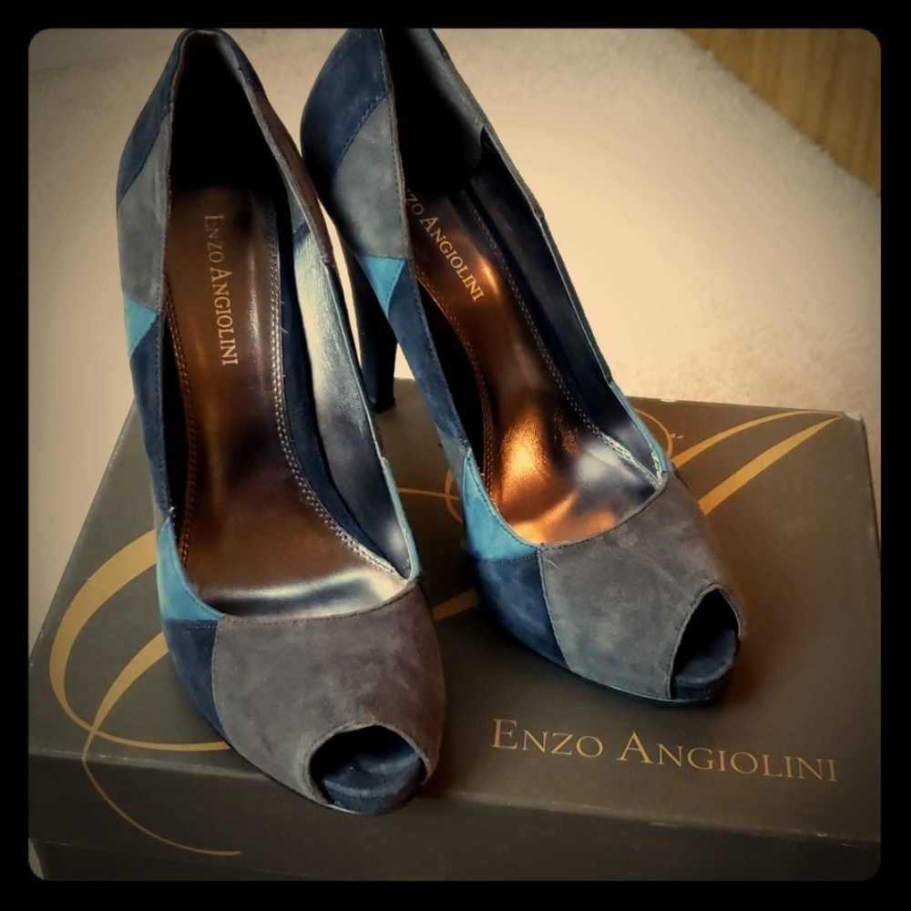 Enzo Anglioni - Suede heel - dk grey/navy/blue 8M